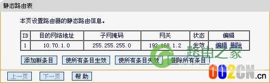 在静态路由表中可以查看已有配置