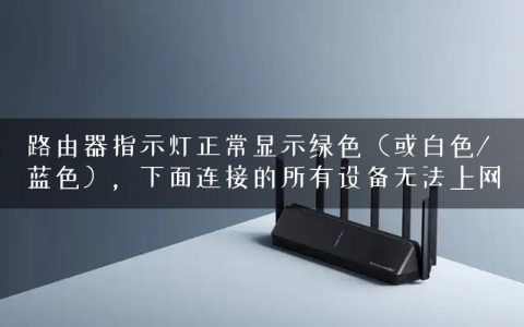 路由器指示灯正常显示绿色（或白色/蓝色），下面连接的所有设备无法上网