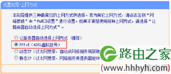上网方式选择“PPPoE（ADSL虚拟拨号）”