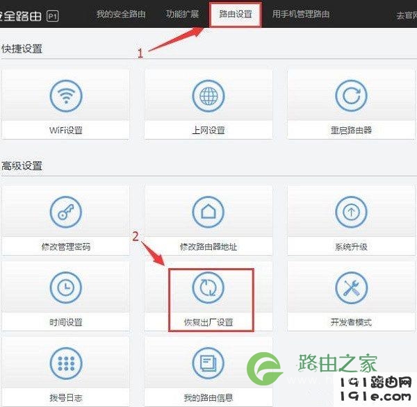360安全路由2 P4怎么恢复出厂设置