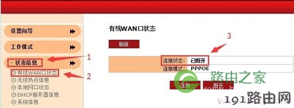 路由器WAN口状态显示：已断开，说明路由器联网不成功