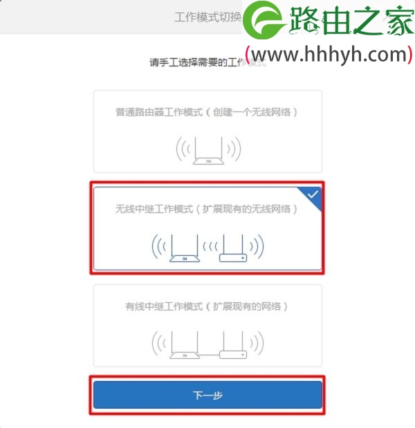 选择“无线中继工作模式”