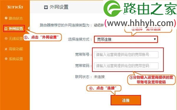 腾达(Tenda)FH1205无线路由器设置宽带连接上网