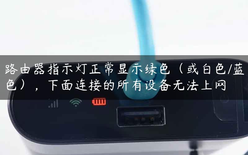 路由器指示灯正常显示绿色（或白色/蓝色），下面连接的所有设备无法上网