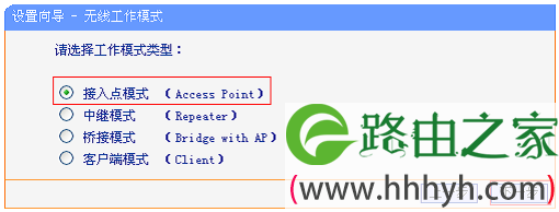 TL-MR13U上选择“接入点模式（Access Point）”