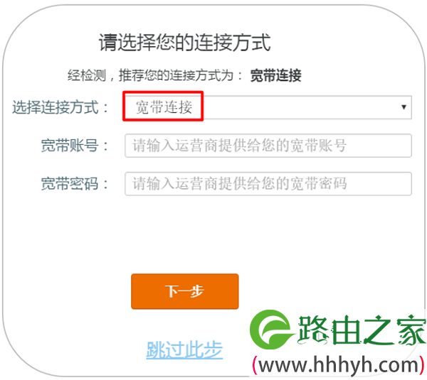 腾达AC9的连接方式选择:宽带连接