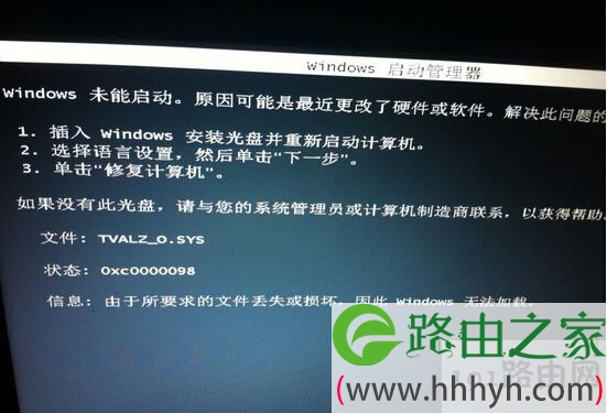 开机时提示“Windows未能启动”