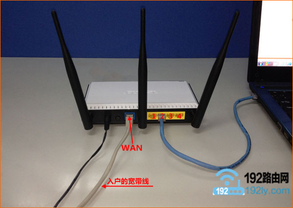 宽带是入户网线时，路由器的接线示意图