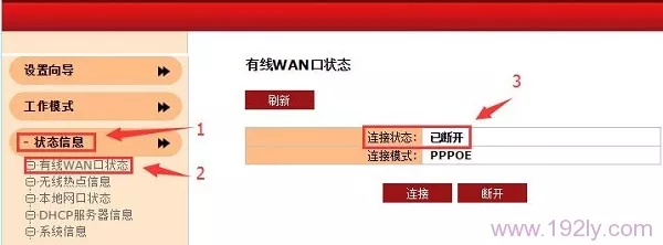 路由器WAN口状态显示：已断开，说明路由器联网不成功