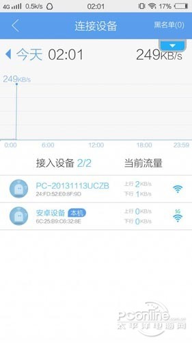 连接设备，可以查询到连接此网络的设备有几个