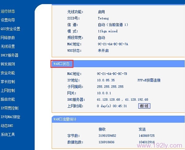 路由器上的WAN口状态