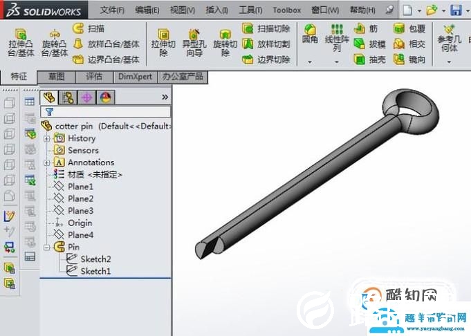 SolidWorks中如何快速创建一个3.2x50的开口销？
