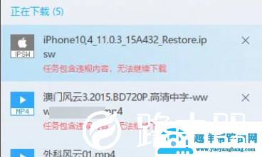 迅雷下载任务包含违规内容