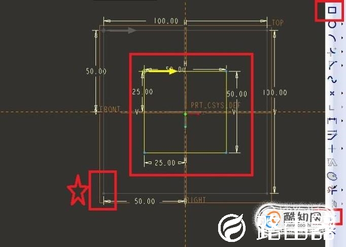 Pro/e如何造一个红色的四棱台？