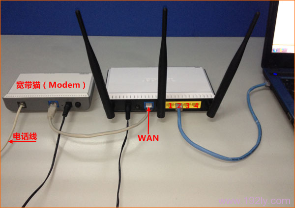 宽带是电话线接入时，N600R V2路由器的正确连接示意图